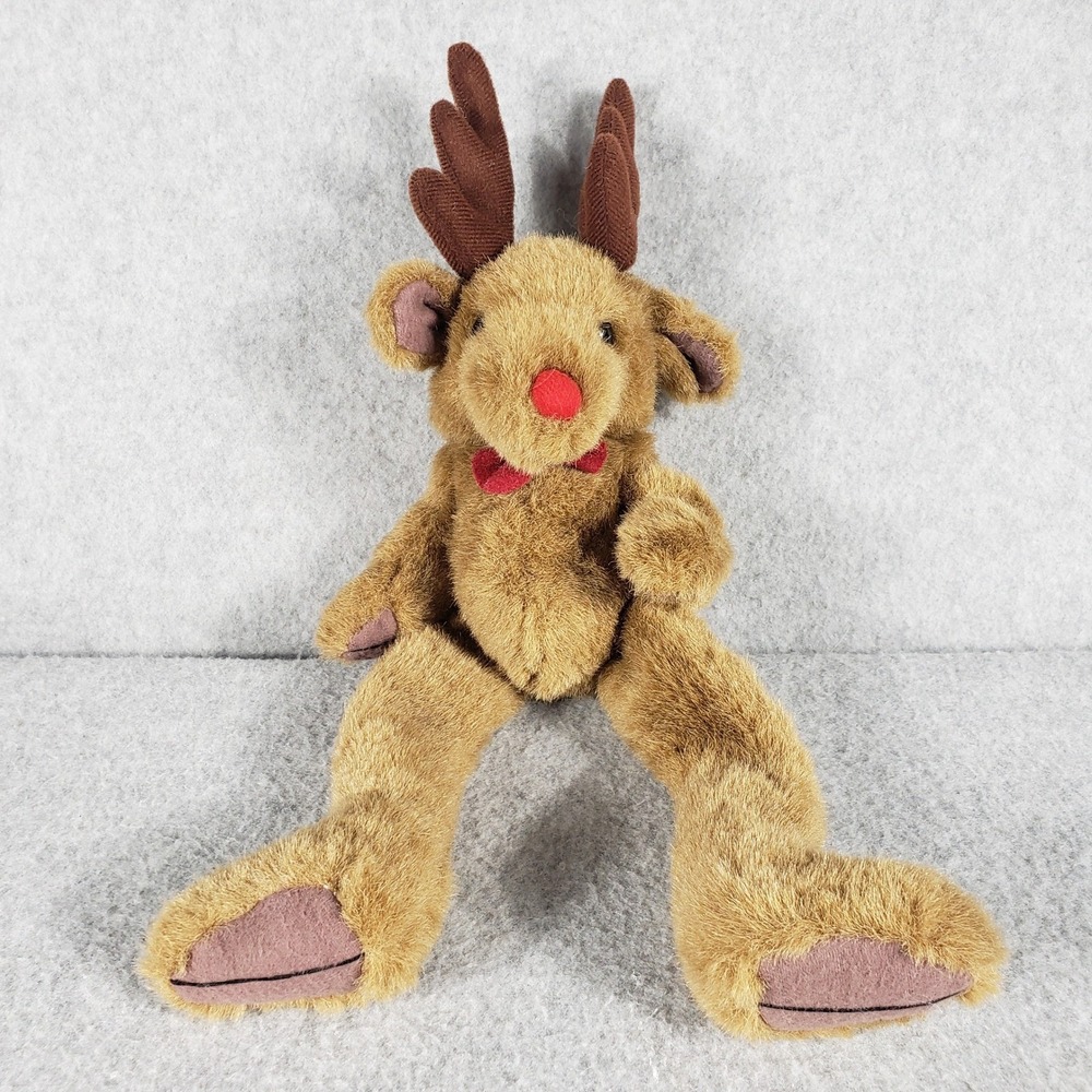 Rudolph The Red-Nosed Reindeer‎ Plush Red Bow Stuffed Animal Holiday 13" Kidcore
